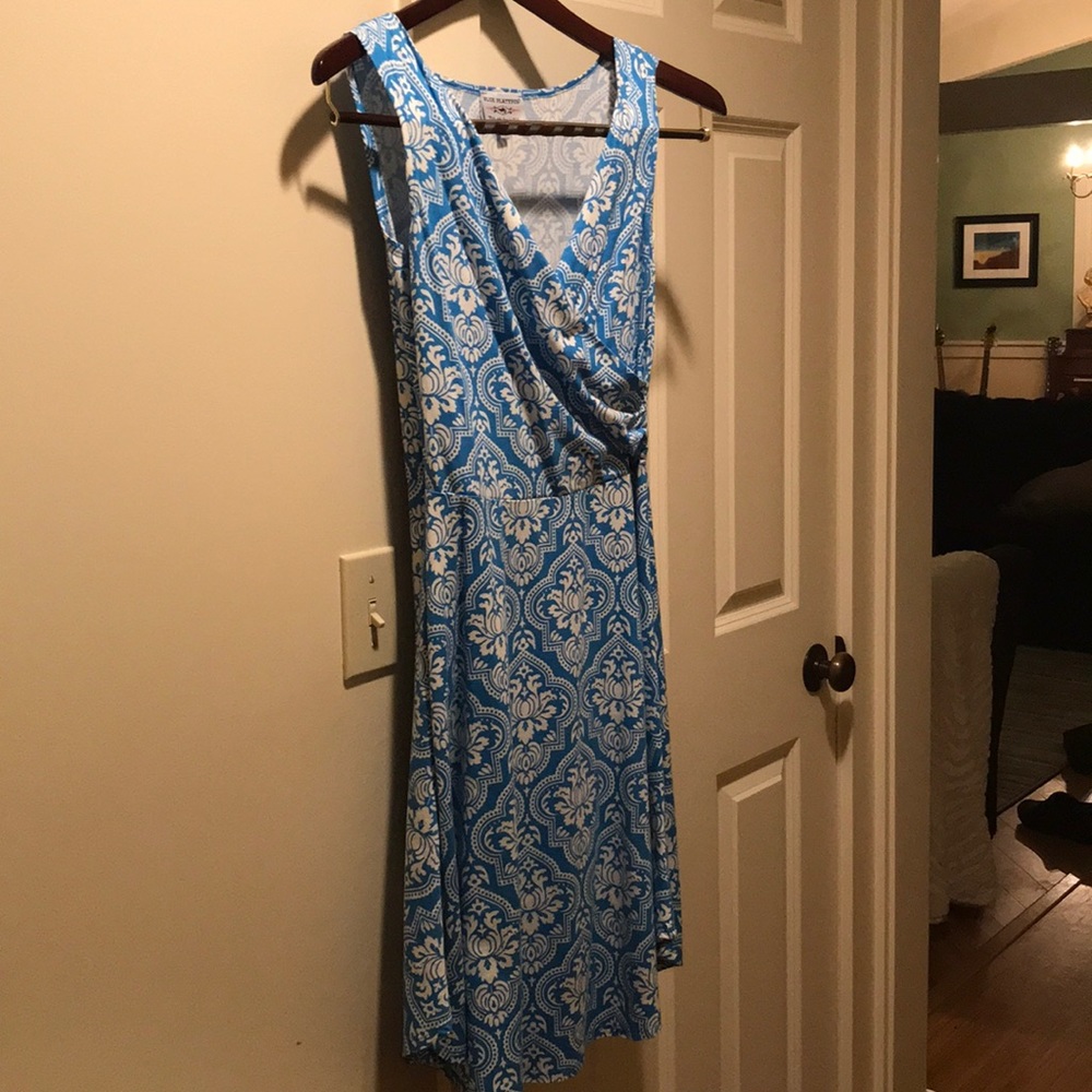 Turquoise blue and white summer dress